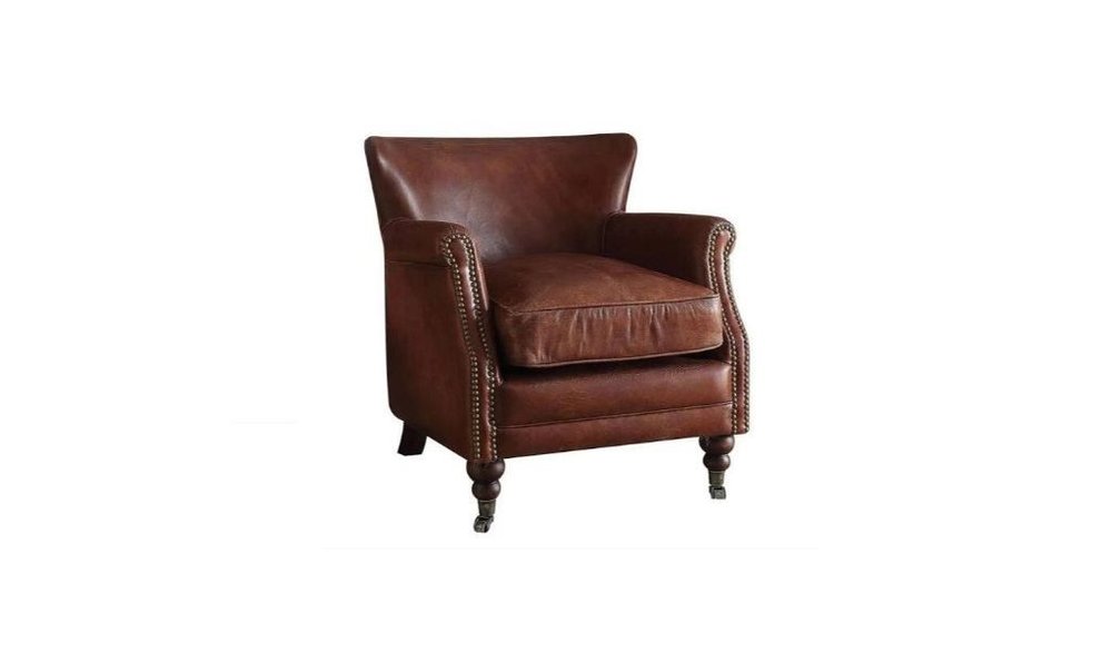 24" Brown Top Grain Leather Wingback Chair