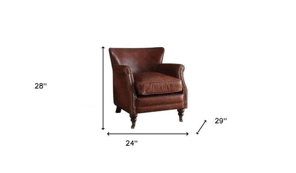 24" Brown Top Grain Leather Wingback Chair