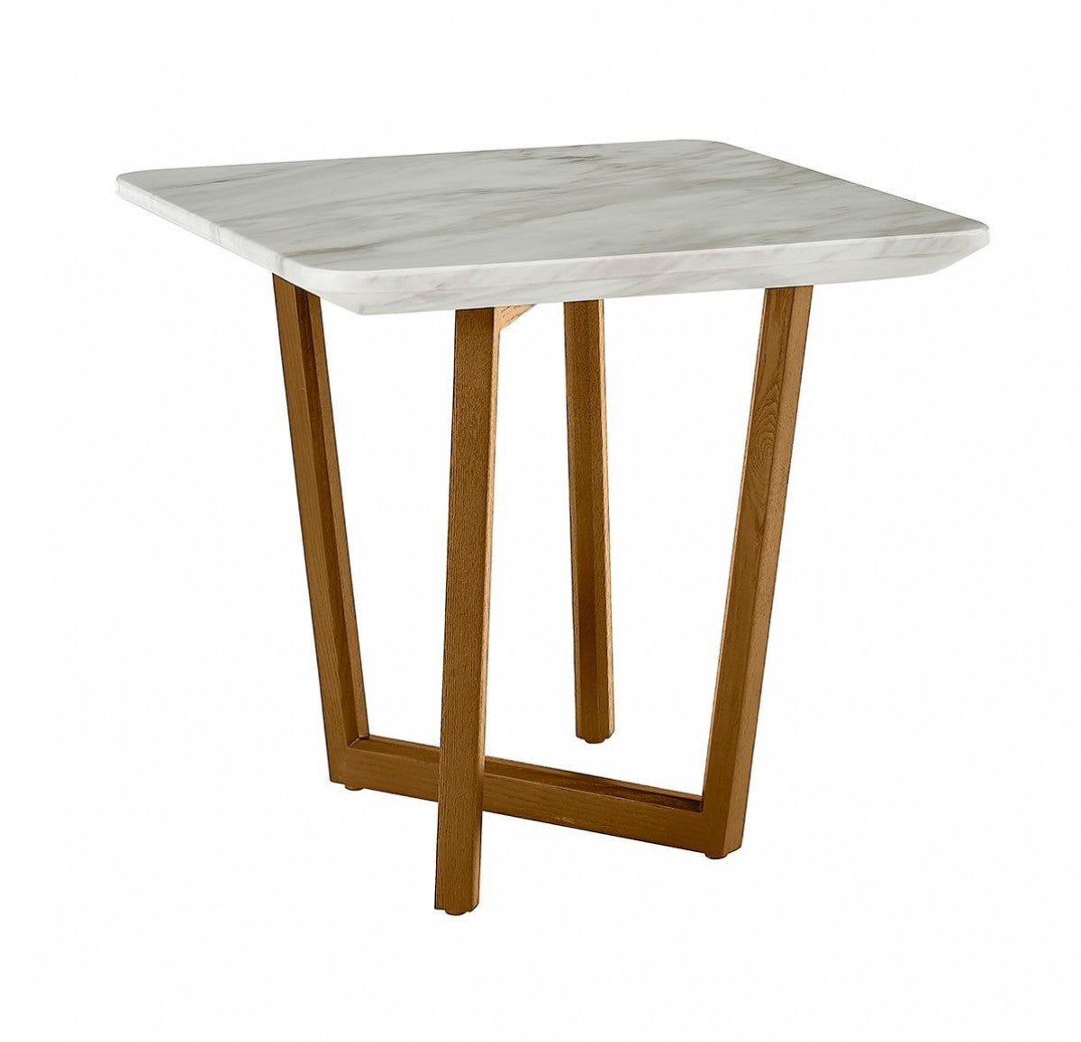 22" White Faux Marble and wood End Table