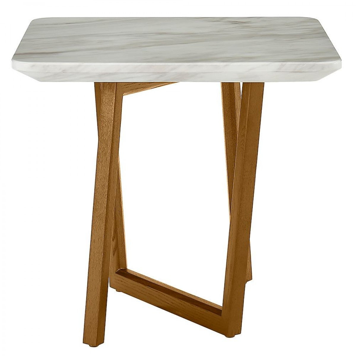 22" White Faux Marble and wood End Table