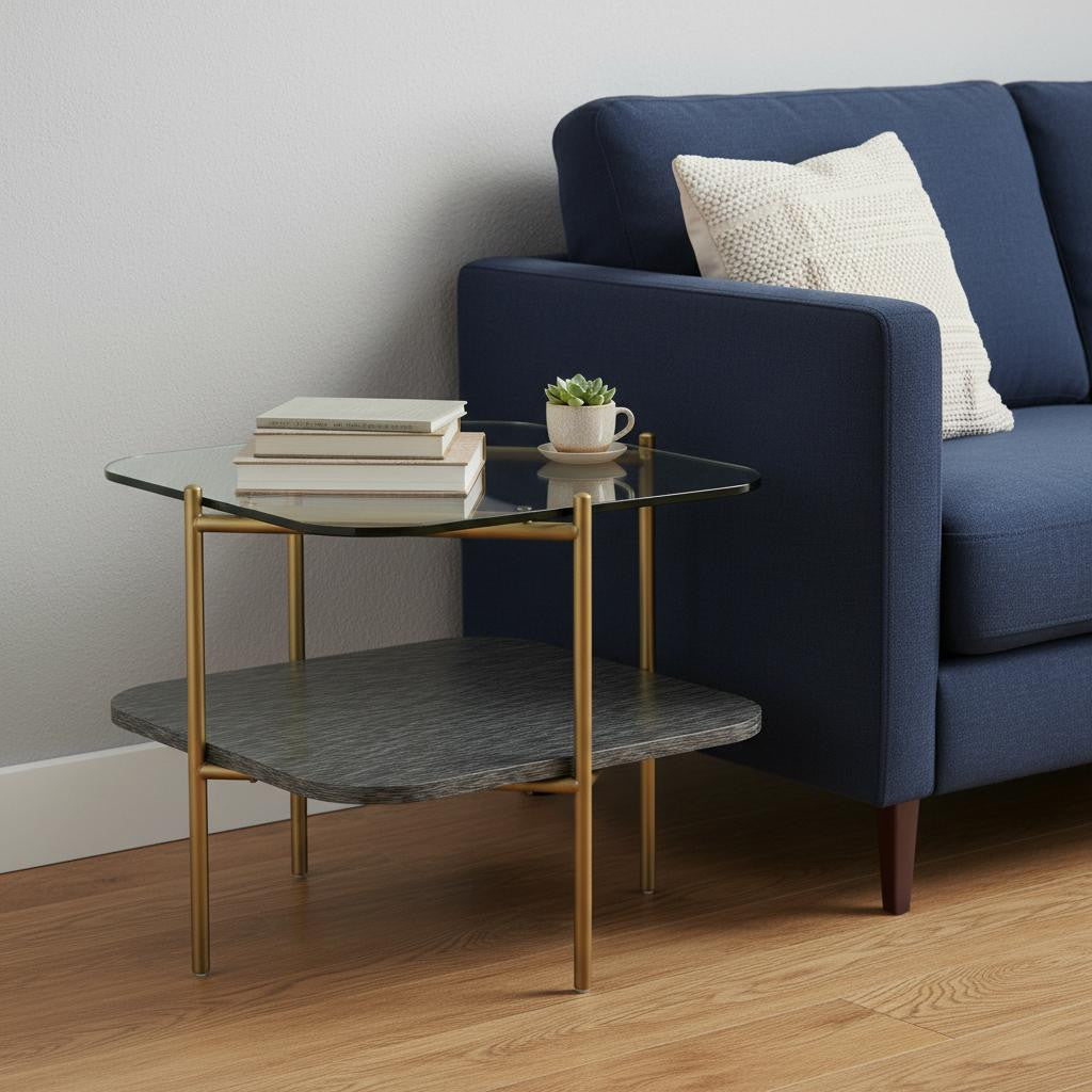 24" Gold Multi-Level Square End Table