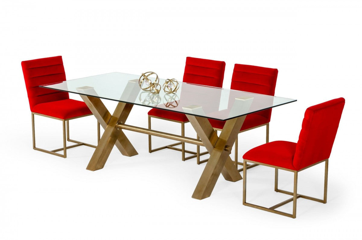 86" Gold Cross Base Steel Dining Table