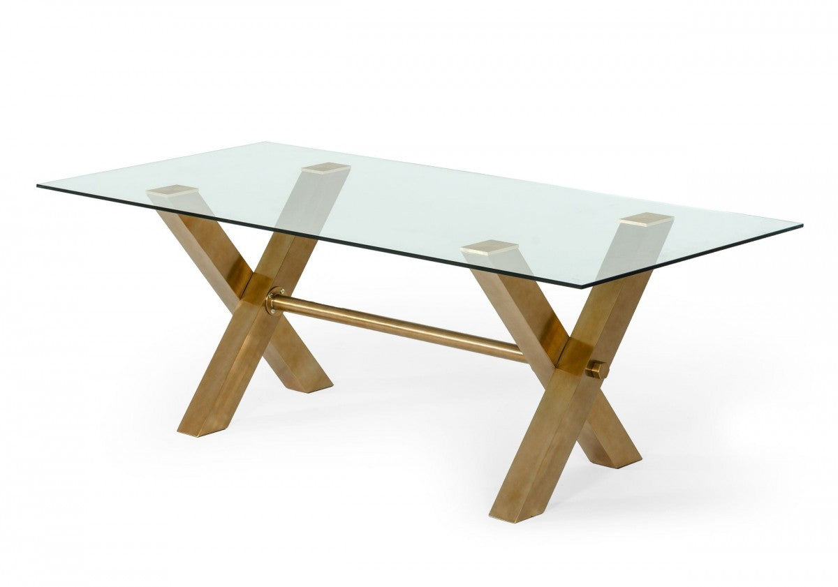 86" Gold Cross Base Steel Dining Table