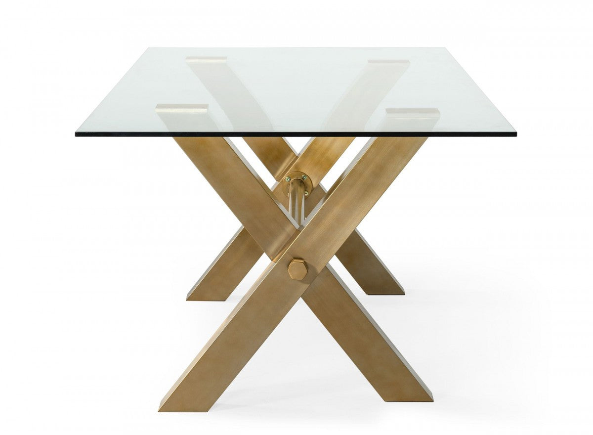 86" Gold Cross Base Steel Dining Table