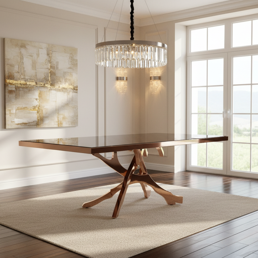 87" Black and Gold Metal Branch Base Dining Table
