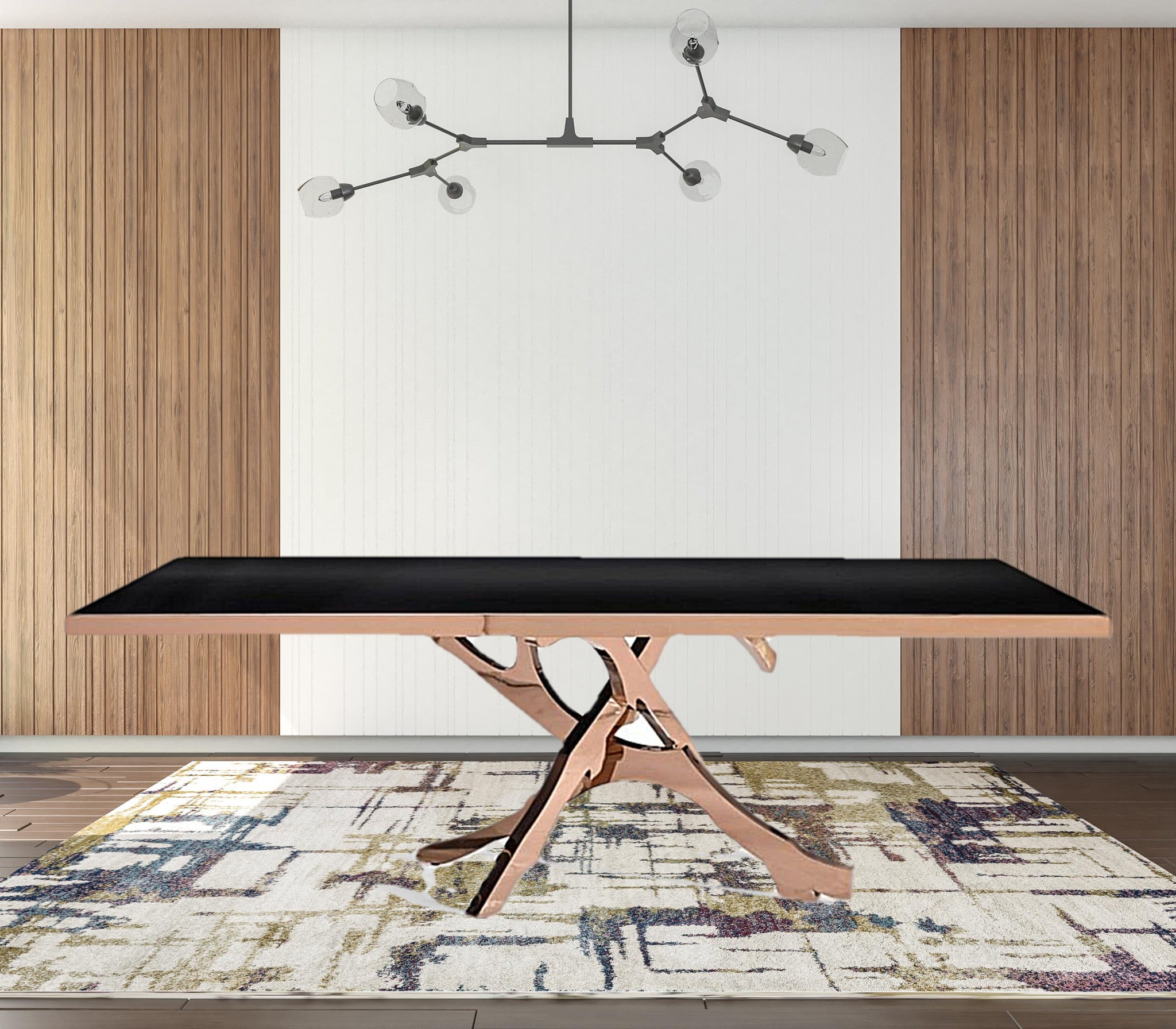 87" Black and Gold Metal Branch Base Dining Table