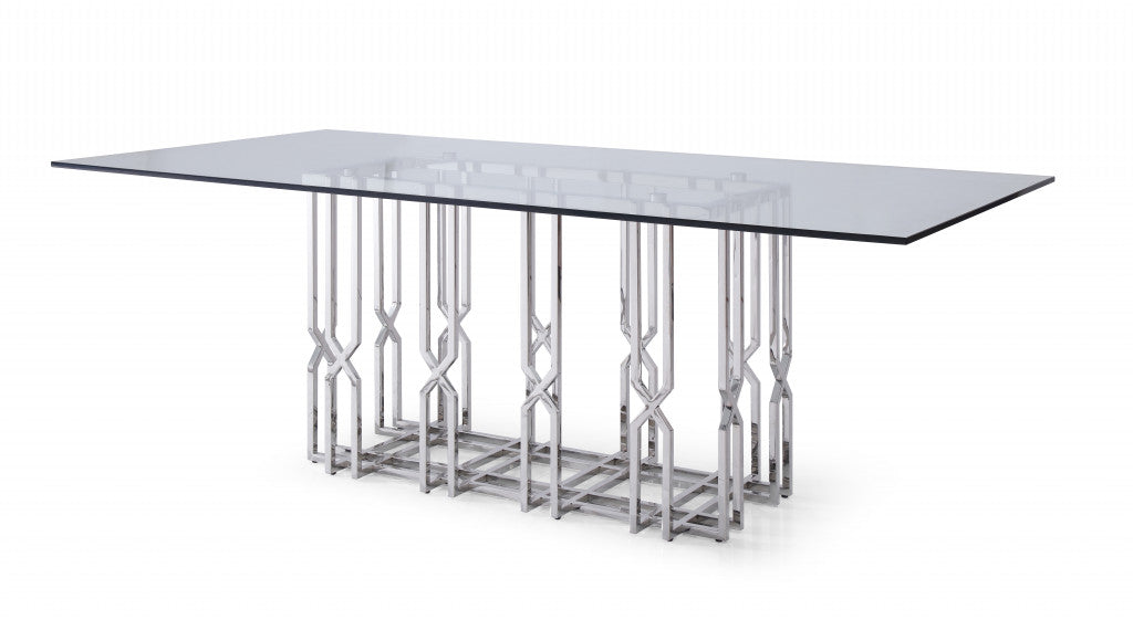 87" Chrome Glass And Stainless Steel Dining Table