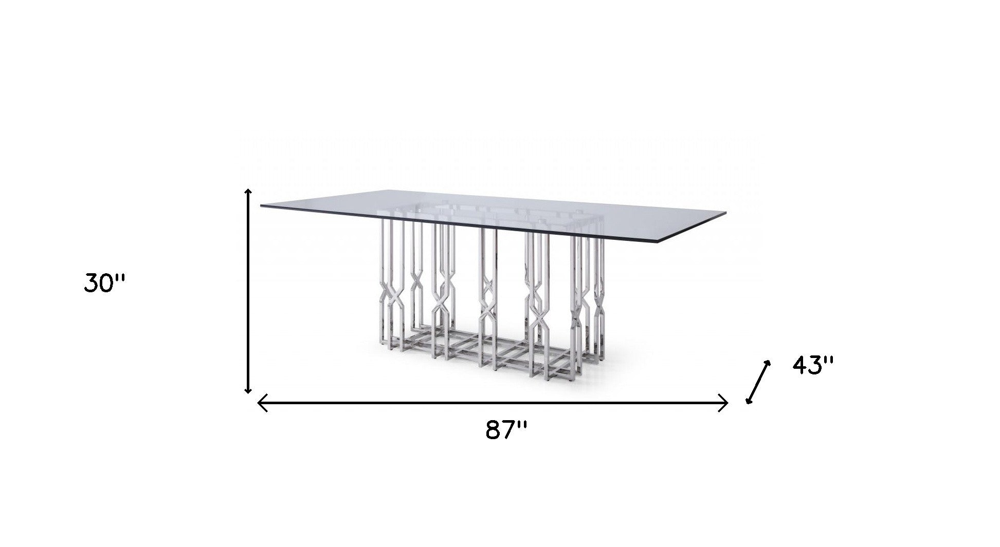 87" Chrome Glass And Stainless Steel Dining Table