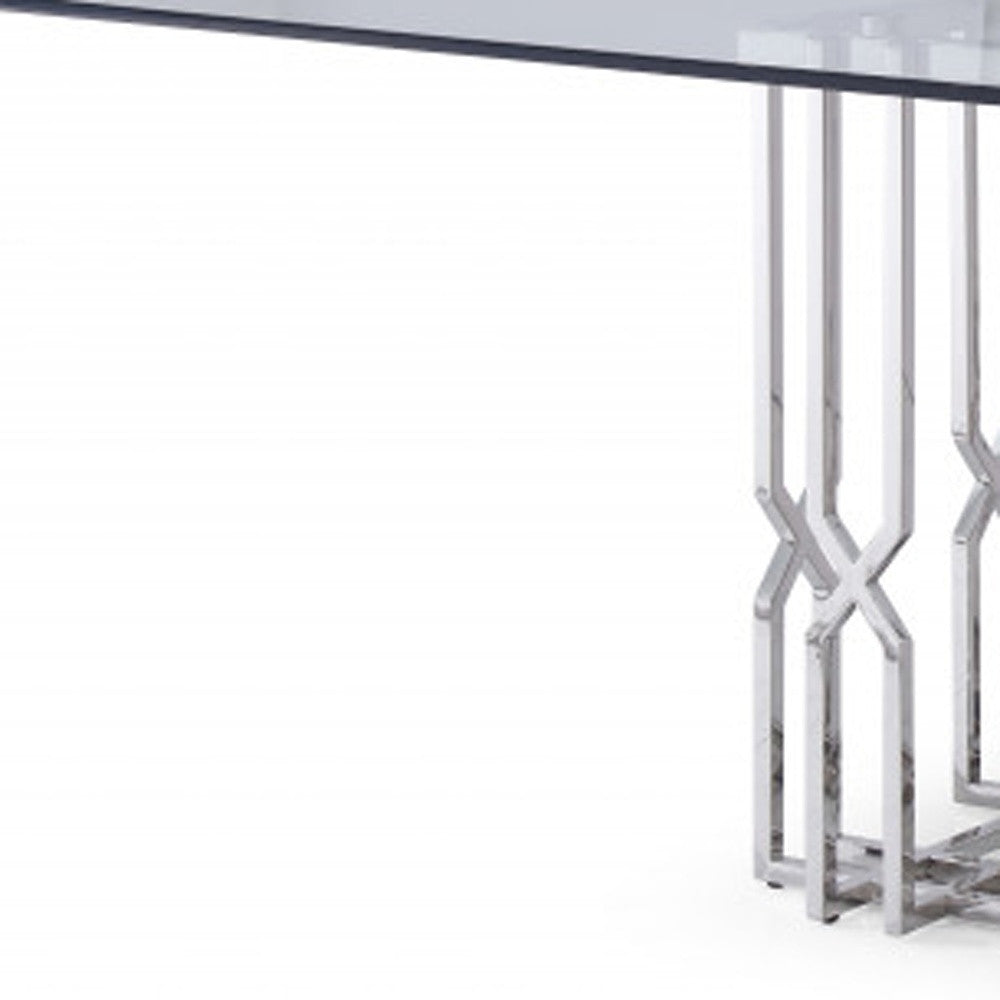 87" Chrome Glass And Stainless Steel Dining Table