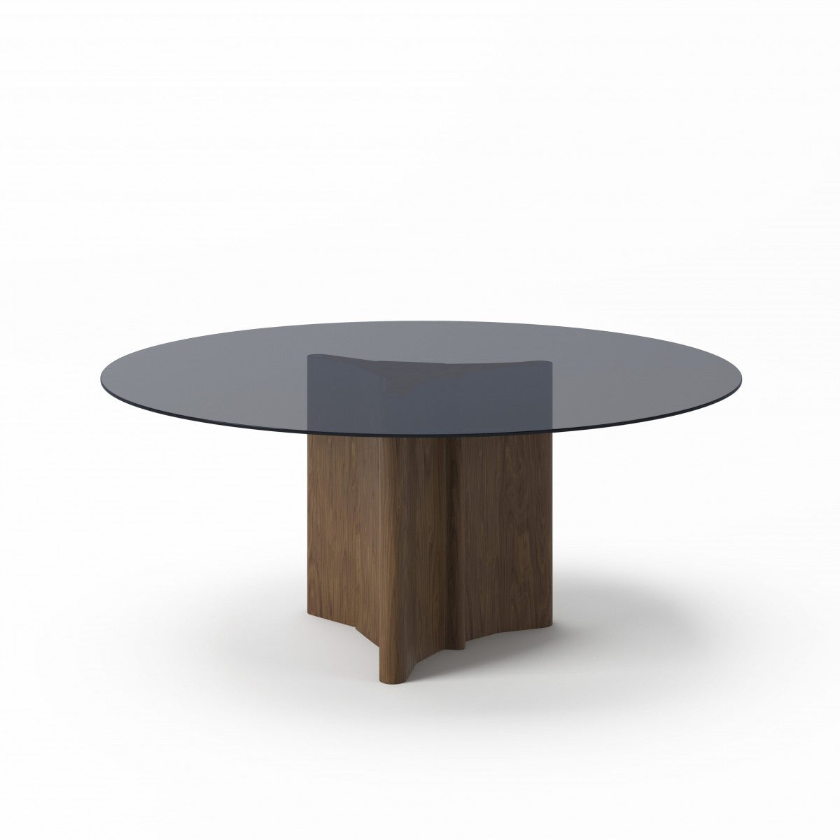 71" Brown Tri-Point Pedestal Table with Smoked Glass