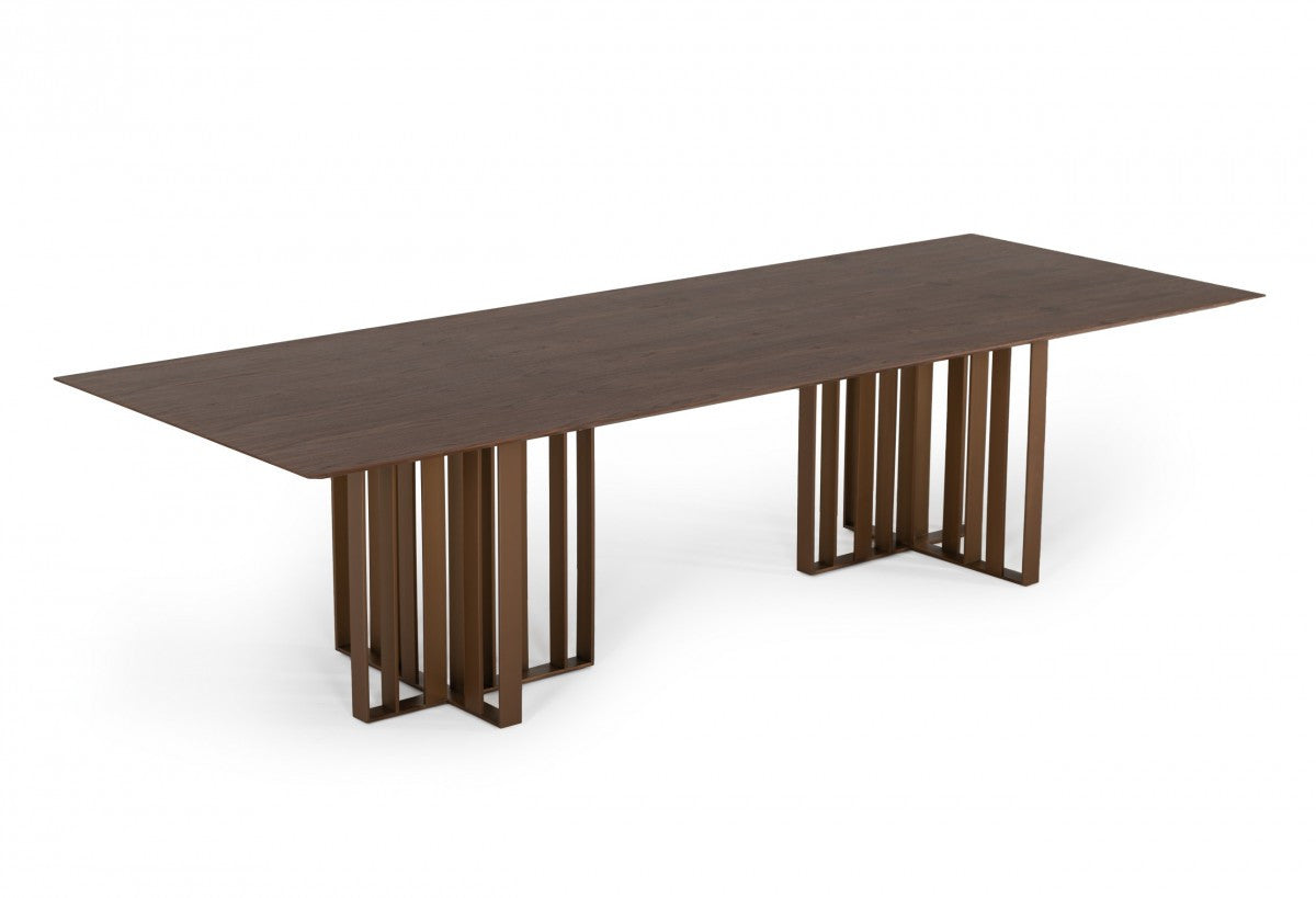 118" Walnut And Brass Double Pedestal Wood Dining Table