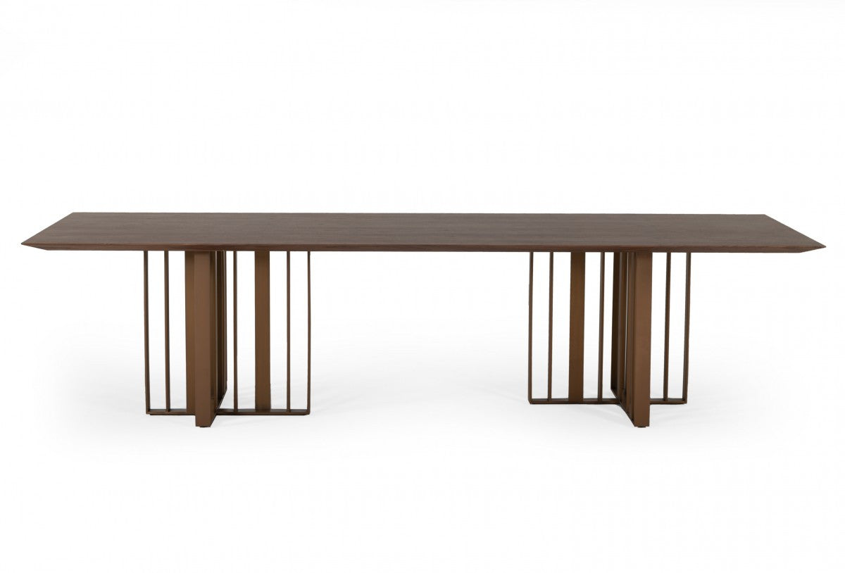 118" Walnut And Brass Double Pedestal Wood Dining Table