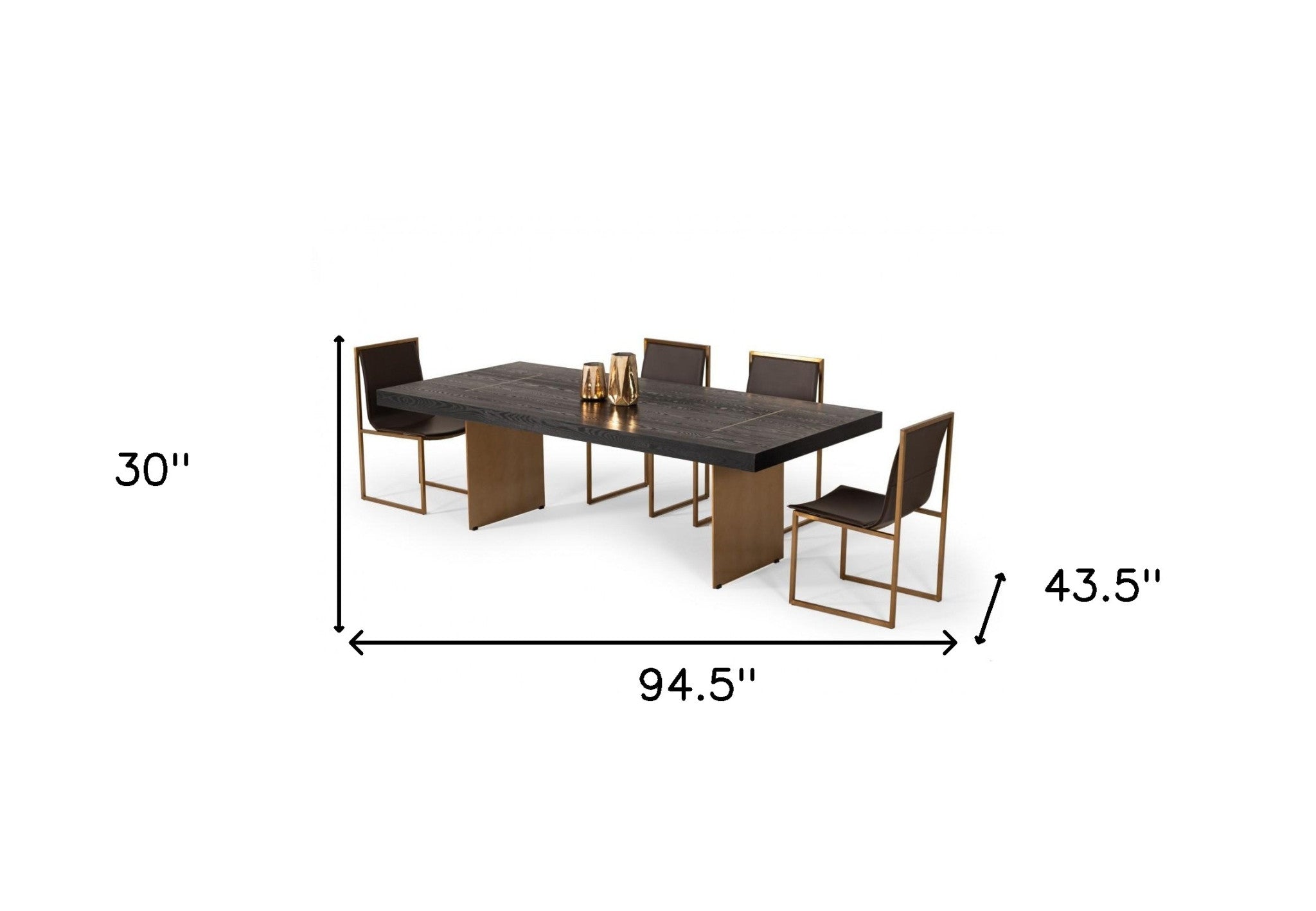 94" Dark Brown And Brass Wood And Metal Dining Table