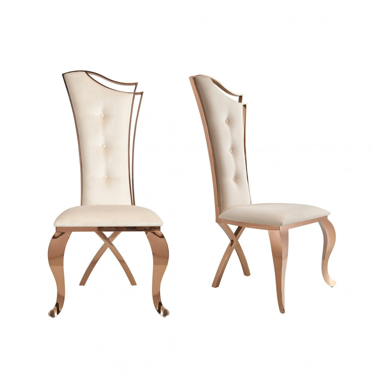 22" Set of Two Cream and Rose Gold Silhouette Chair