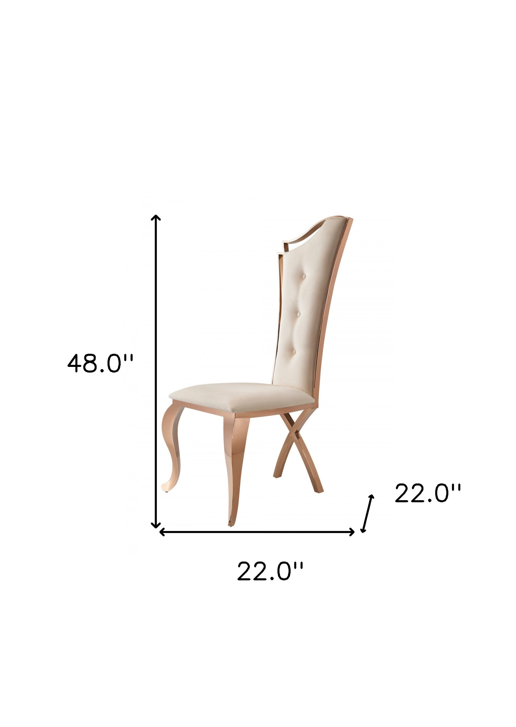 22" Set of Two Cream and Rose Gold Silhouette Chair