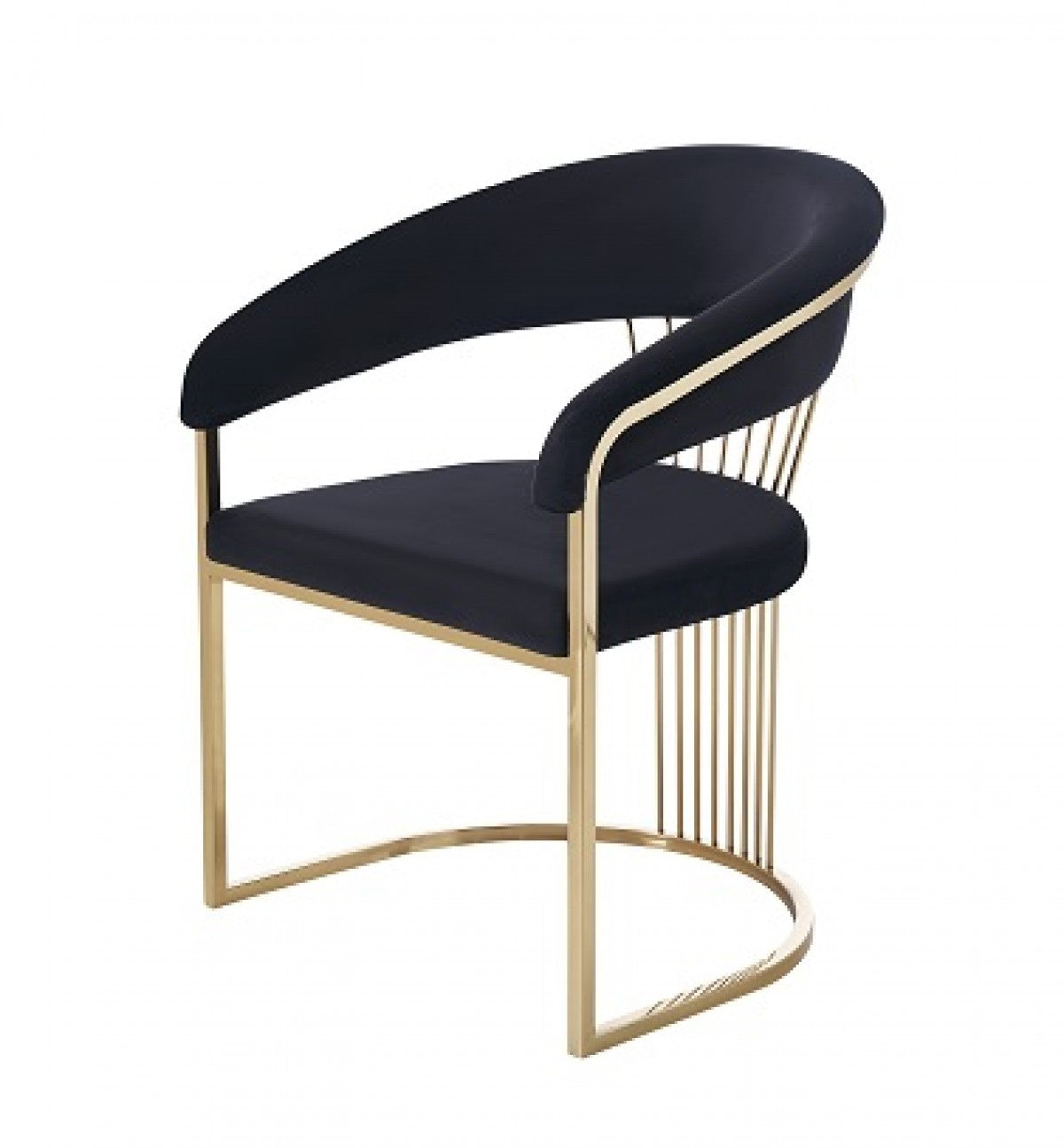 23" Black and Gold Velvet Barrel Dining Chair