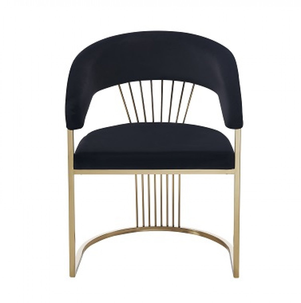 23" Black and Gold Velvet Barrel Dining Chair