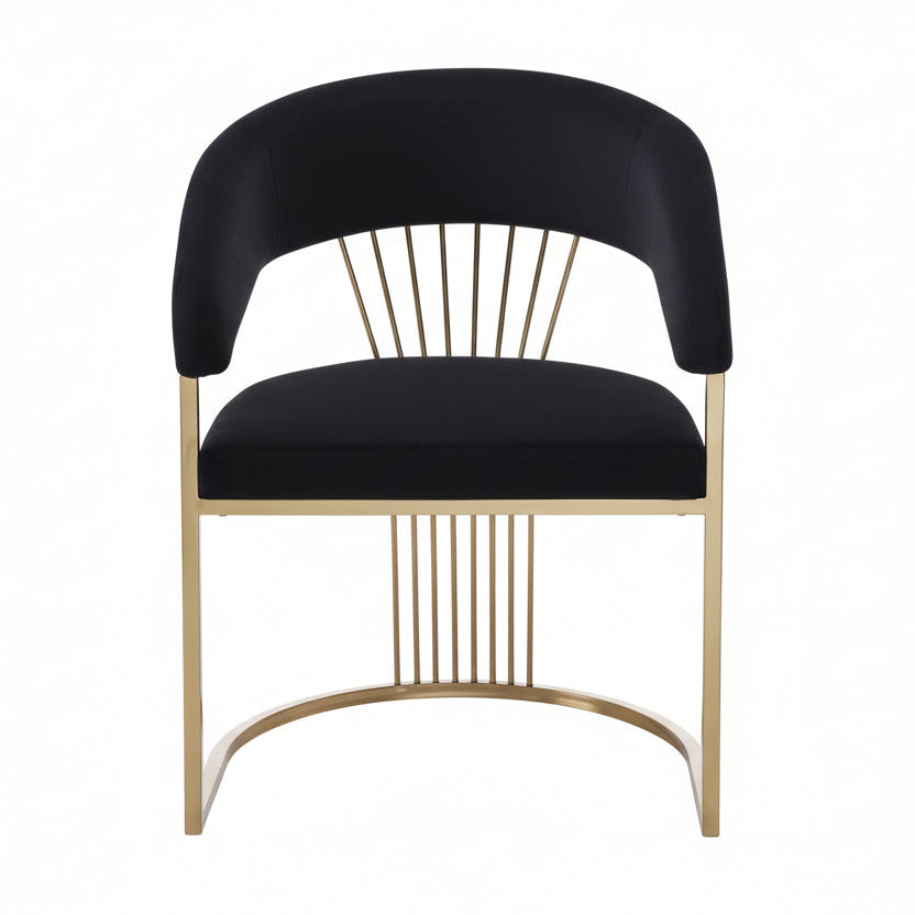 23" Black and Gold Velvet Barrel Dining Chair