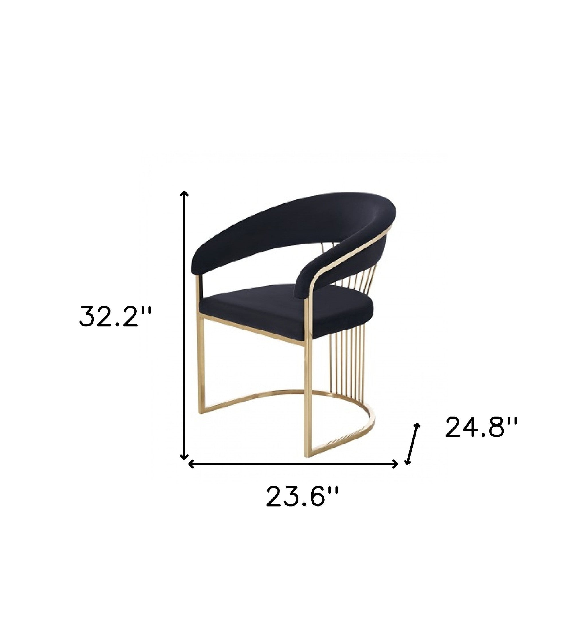 23" Black and Gold Velvet Barrel Dining Chair