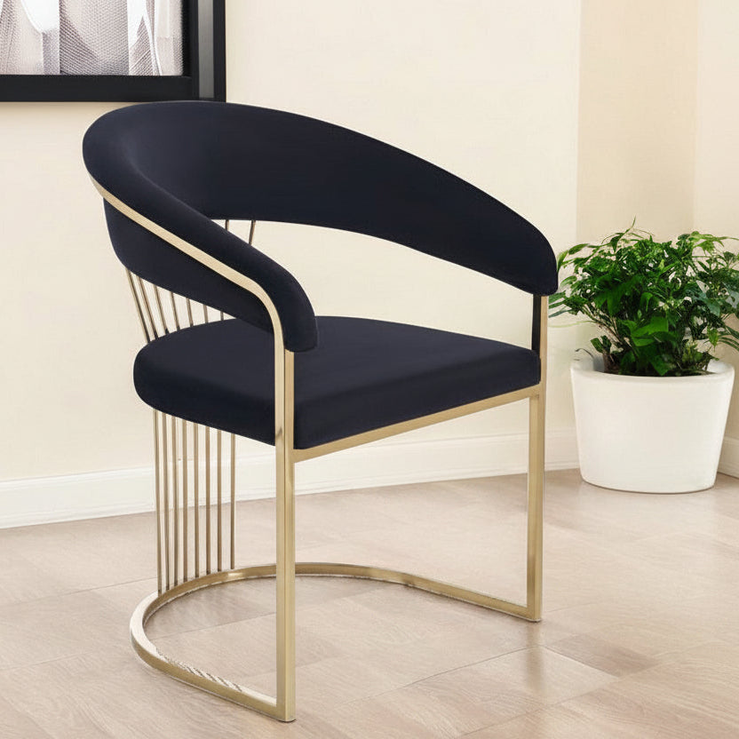 23" Black and Gold Velvet Barrel Dining Chair