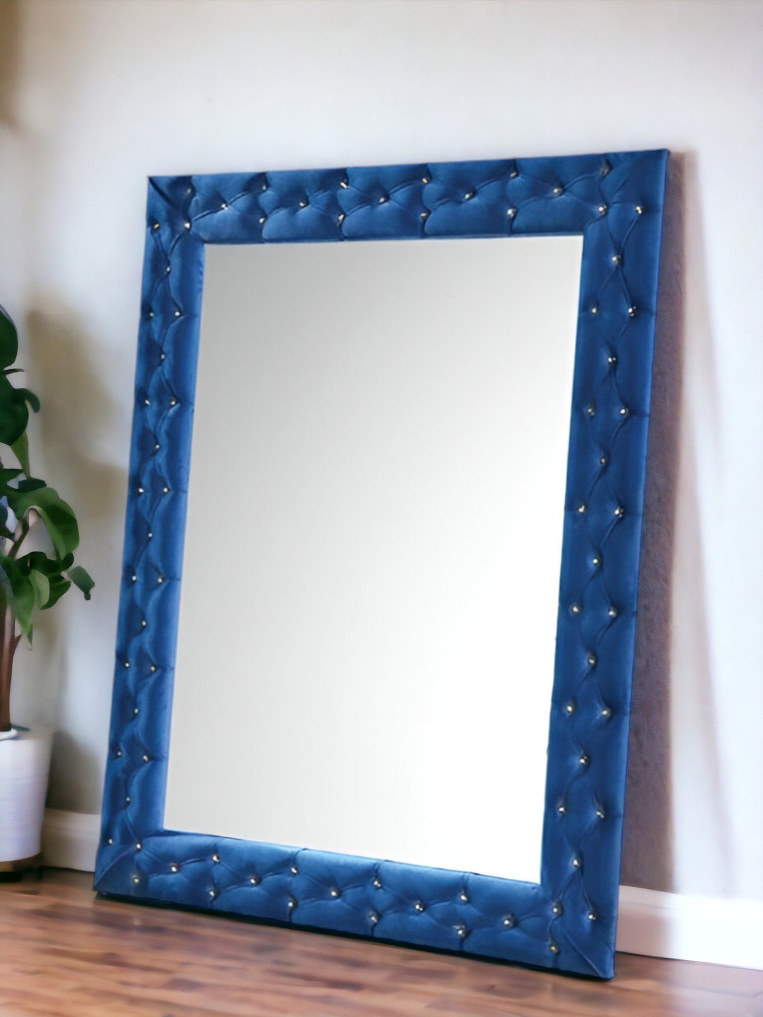 74" Blue Velvet Frame Accent Mirror