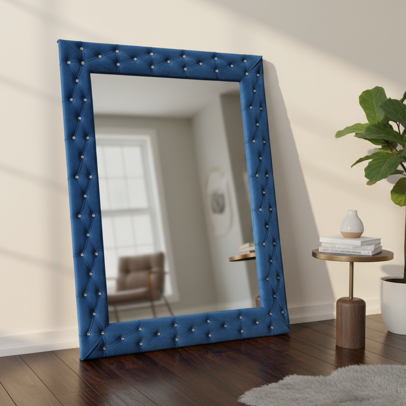 74" Blue Velvet Frame Accent Mirror