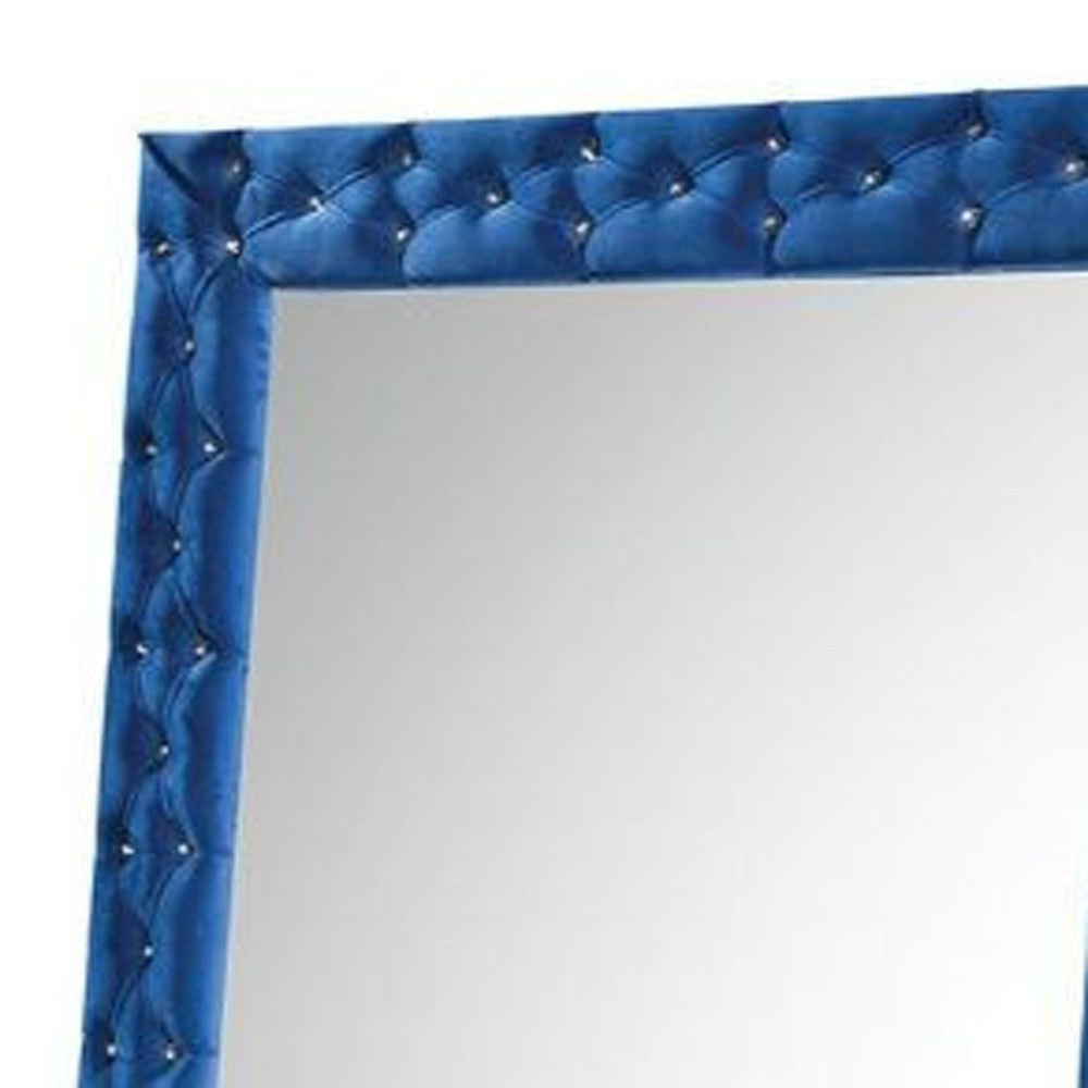 74" Blue Velvet Frame Accent Mirror