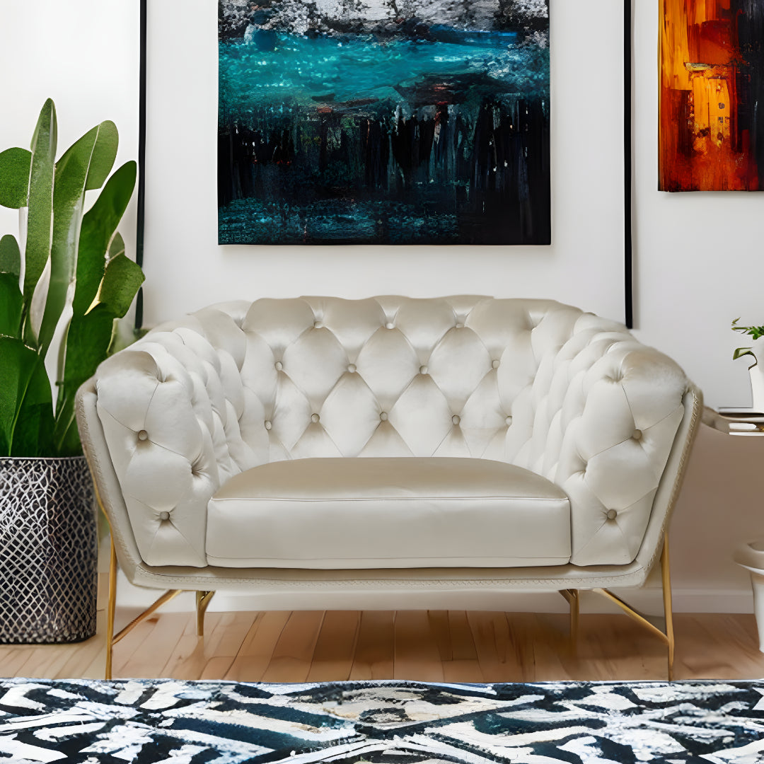 49" Beige Modern Chesterfield Tufted Chair