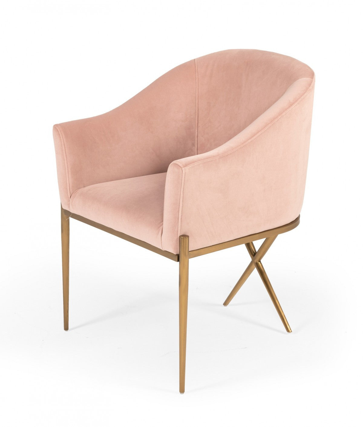 25" Pink Velvet Cross Legs Barrel Chair