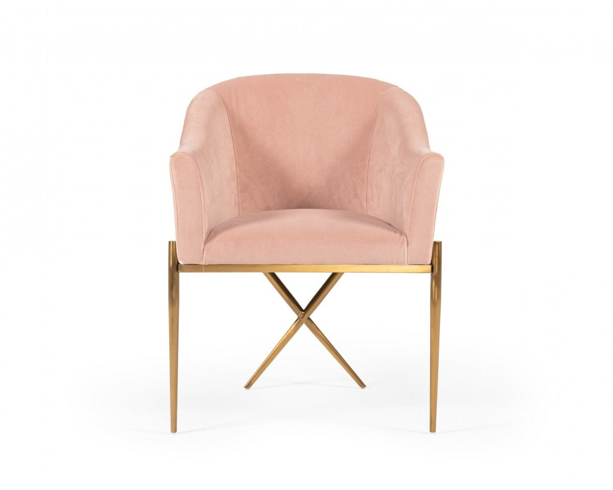 25" Pink Velvet Cross Legs Barrel Chair