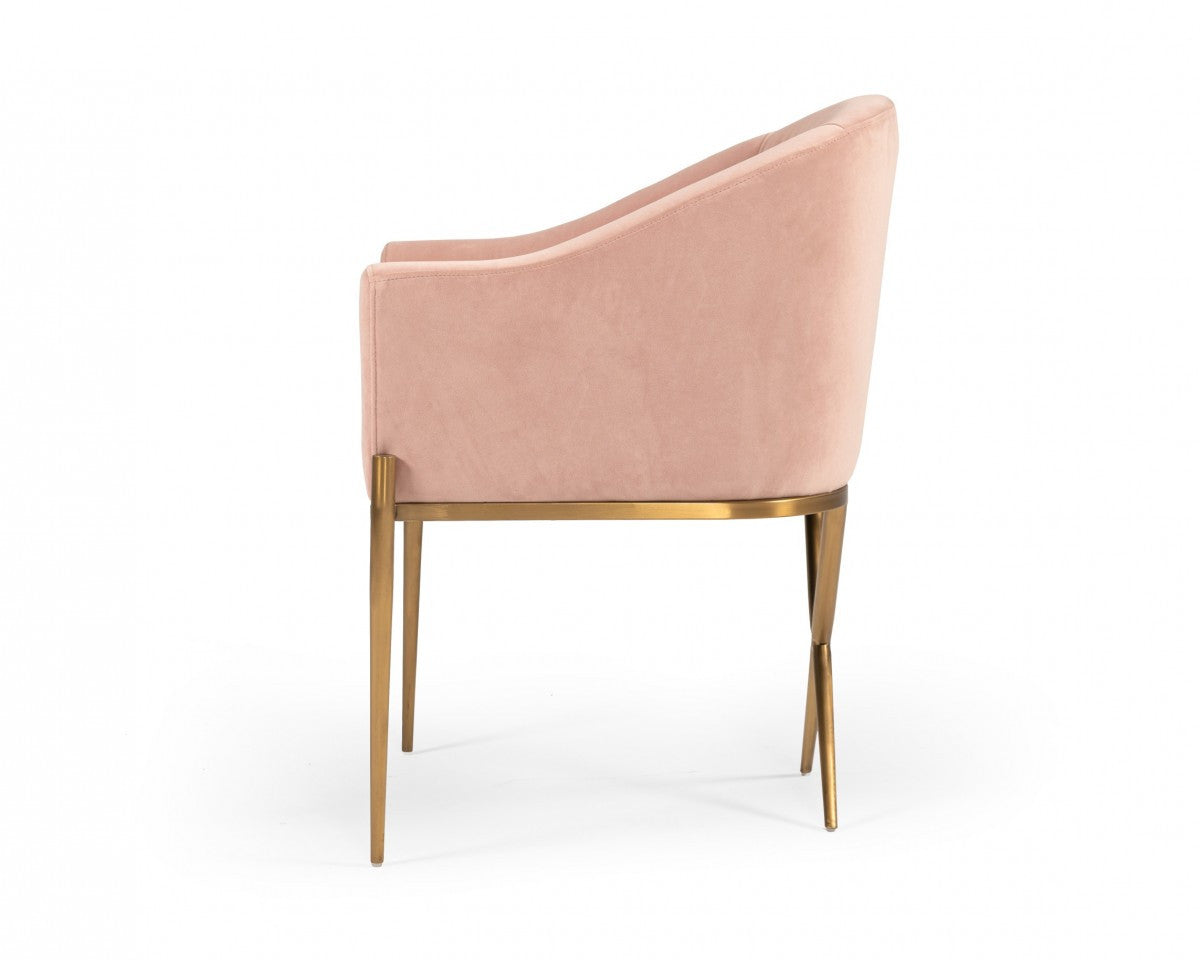 25" Pink Velvet Cross Legs Barrel Chair