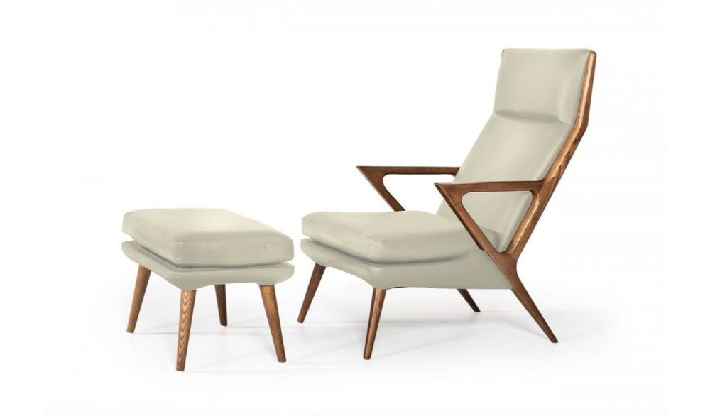26" Beige Faux Leather Lounge Chair With Ottoman