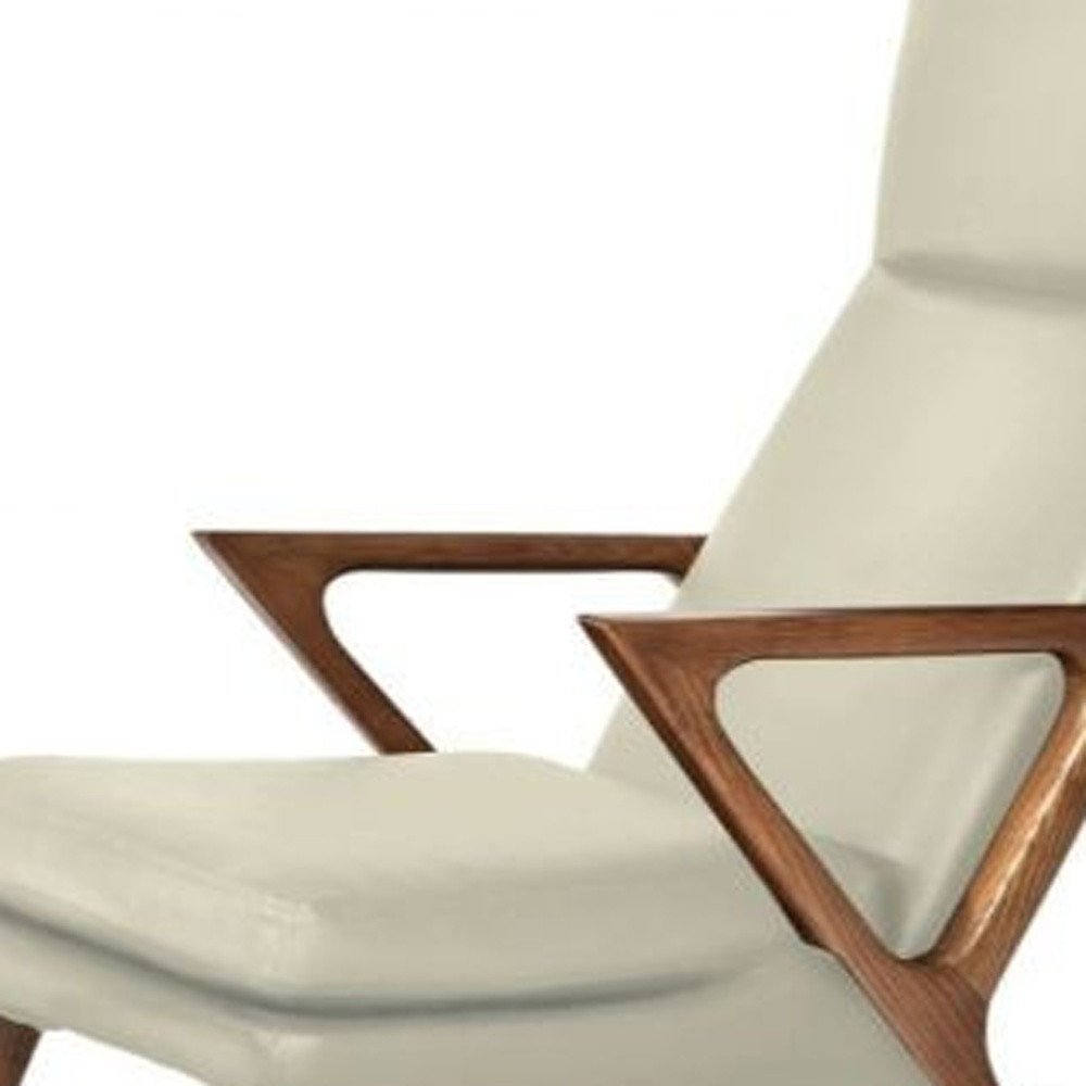 26" Beige Faux Leather Lounge Chair With Ottoman
