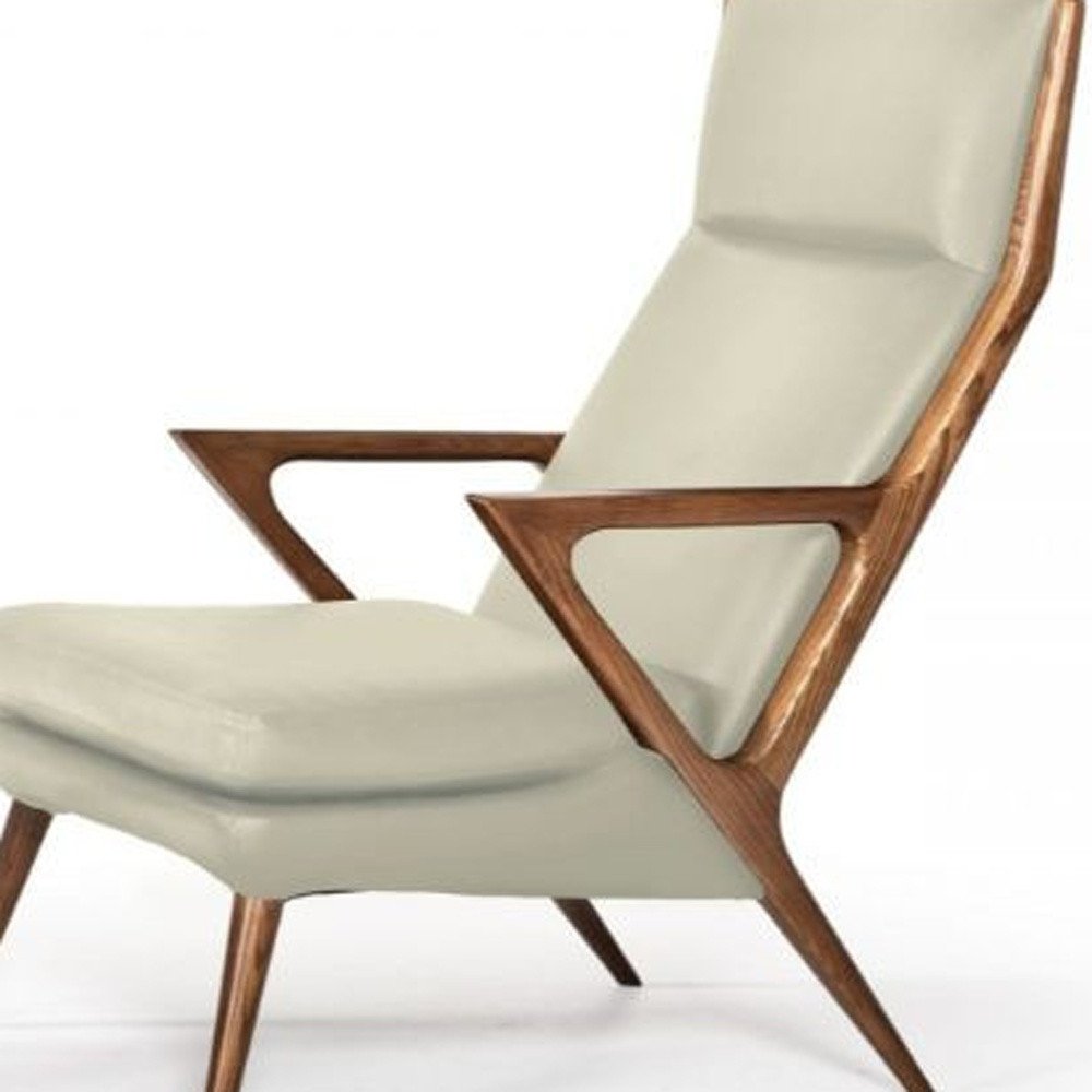 26" Beige Faux Leather Lounge Chair With Ottoman