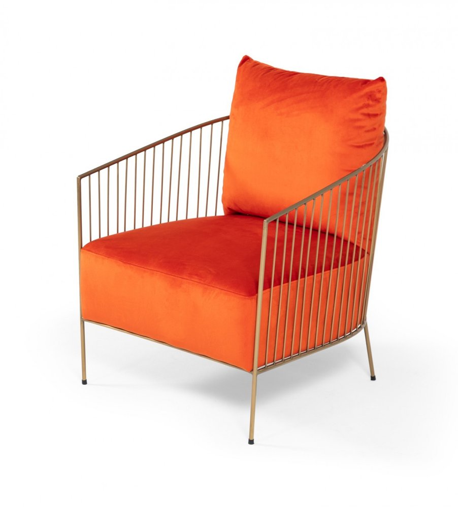 27" Orange and Gold Velvet Barrel Chair