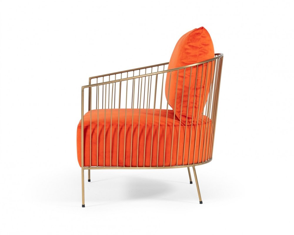 27" Orange and Gold Velvet Barrel Chair