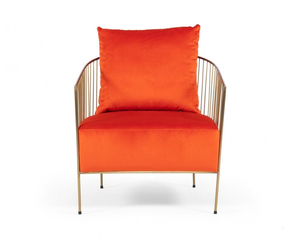 27" Orange and Gold Velvet Barrel Chair