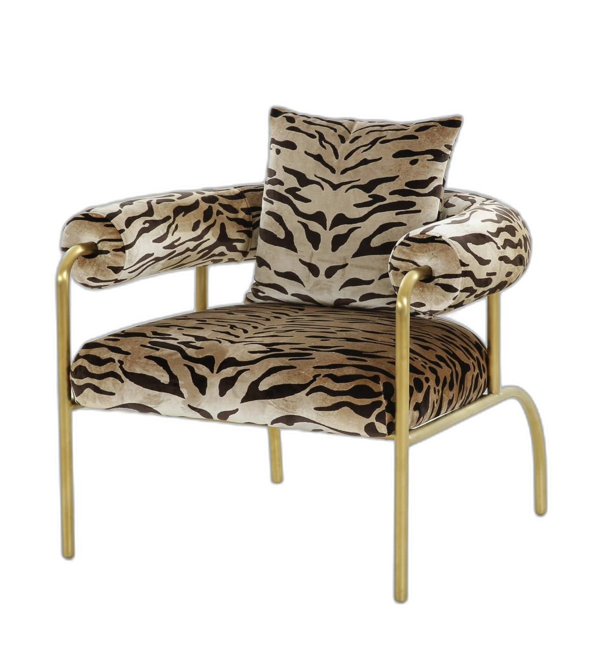 34" Beige And Black Polyester Animal Print Barrel Chair