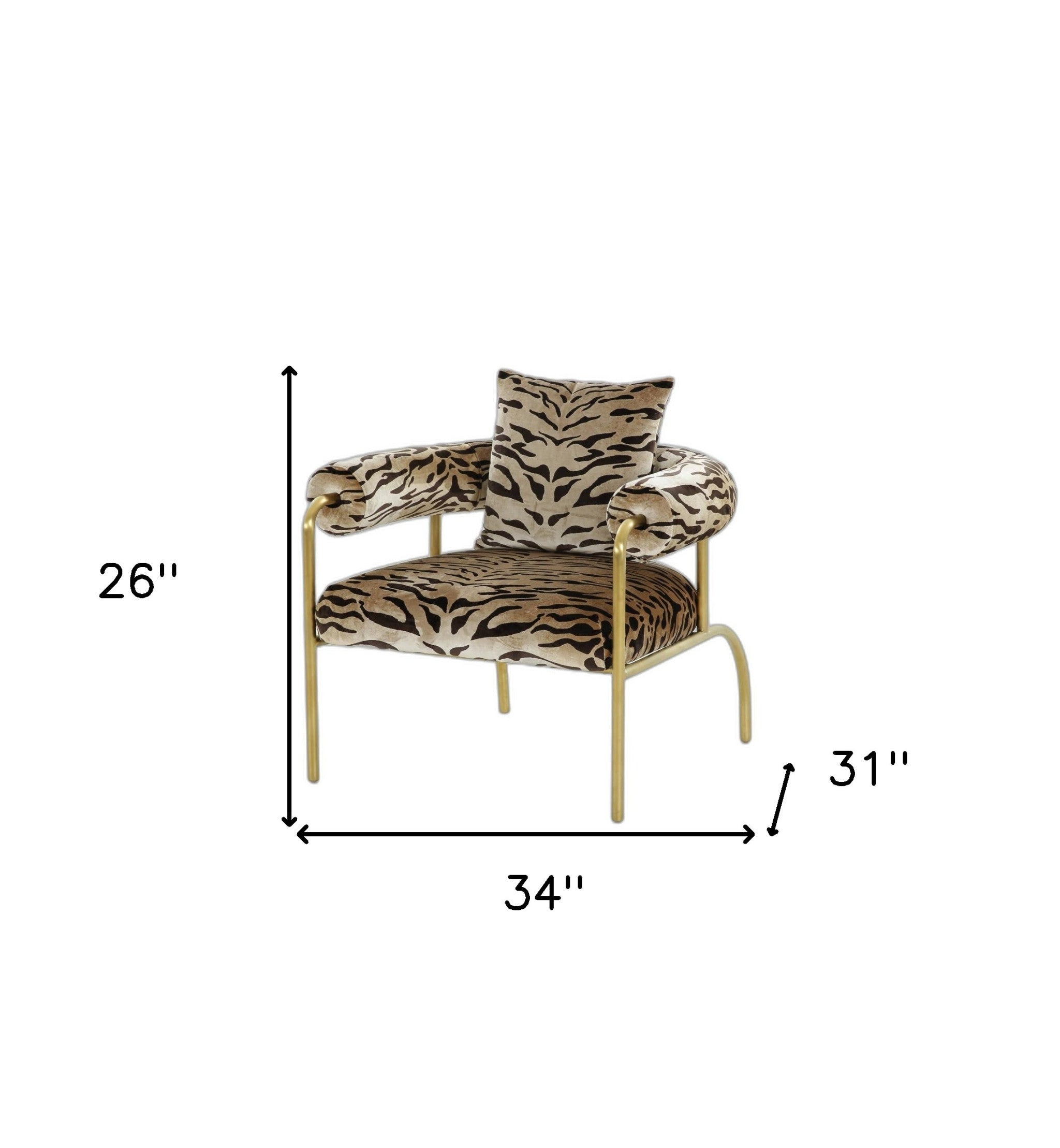 34" Beige And Black Polyester Animal Print Barrel Chair