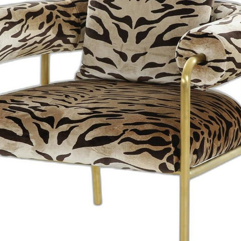 34" Beige And Black Polyester Animal Print Barrel Chair