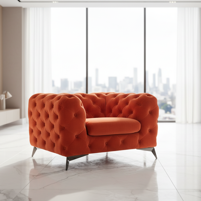 50" Velvet Tufted Modern Chesterfield Chair