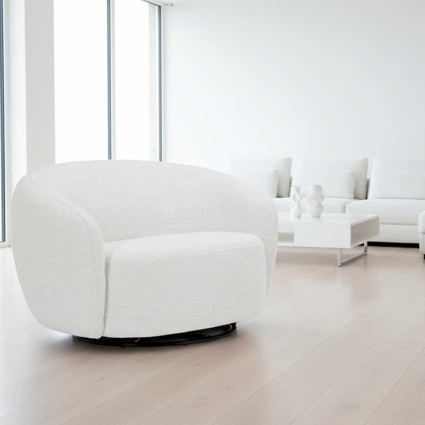 47" Modern White Swivel Barrel Chair