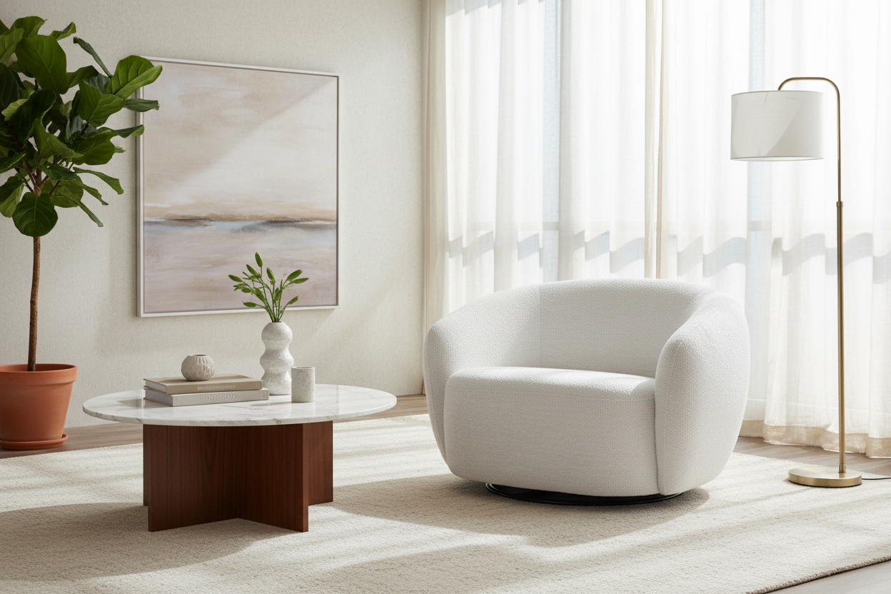 47" Modern White Swivel Barrel Chair