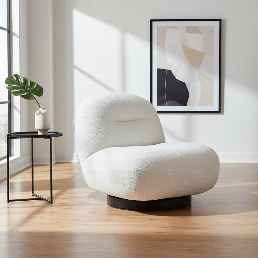 33" White Swivel Lounge Chair