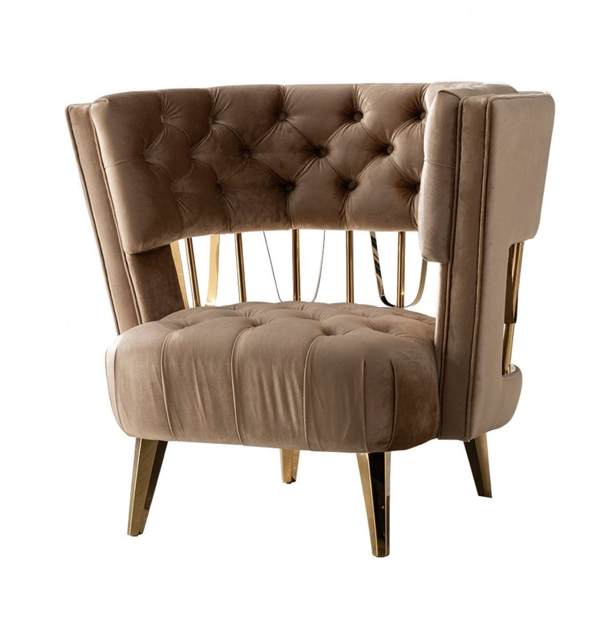 38" Dark Beige Art Deco Velvet Chair