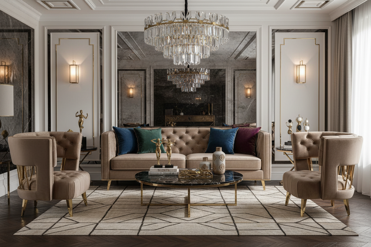 38" Brown Art Deco Velvet Chair