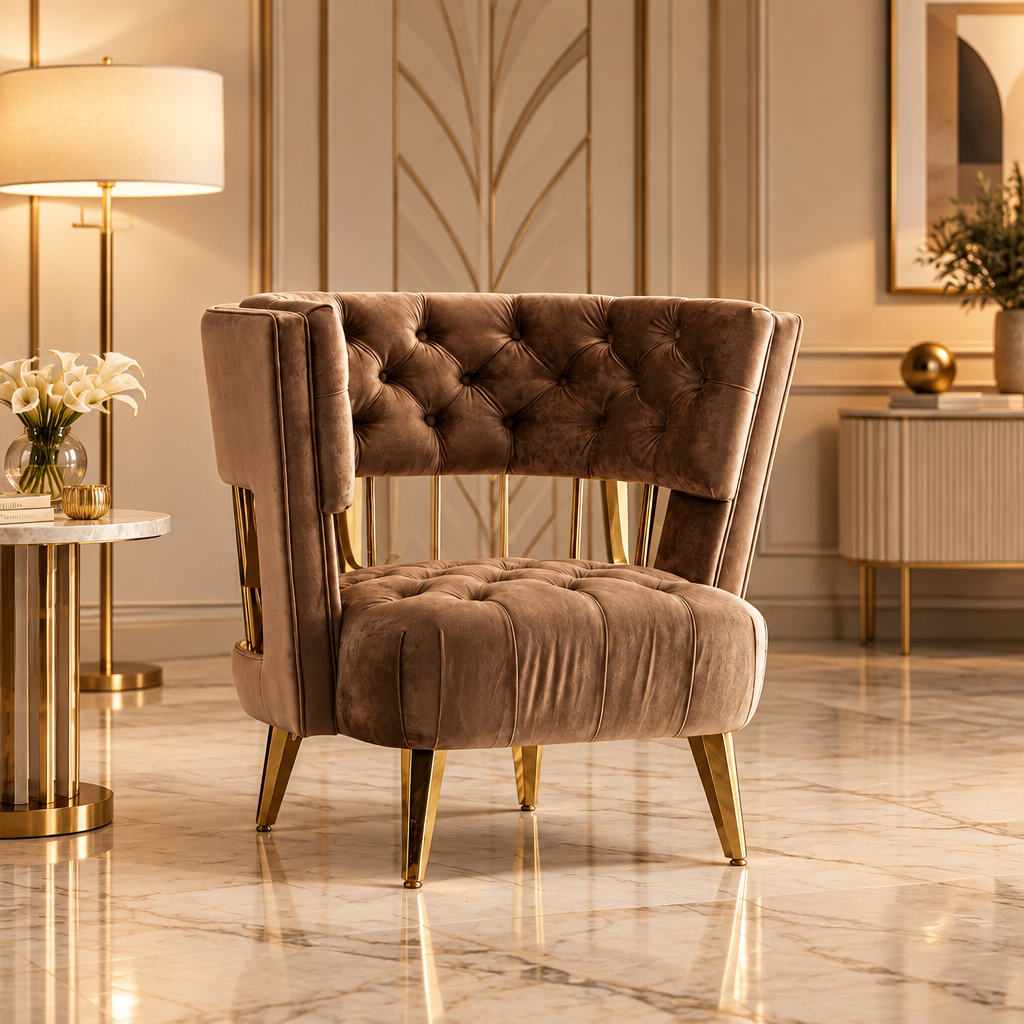38" Brown Art Deco Velvet Chair