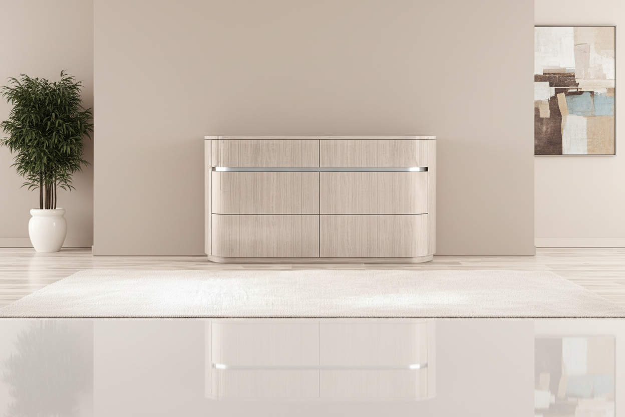 64" Beige Six Glide Drawer Dresser