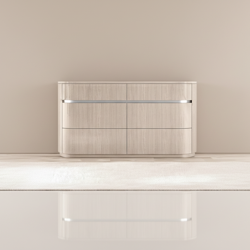 64" Beige Six Glide Drawer Dresser