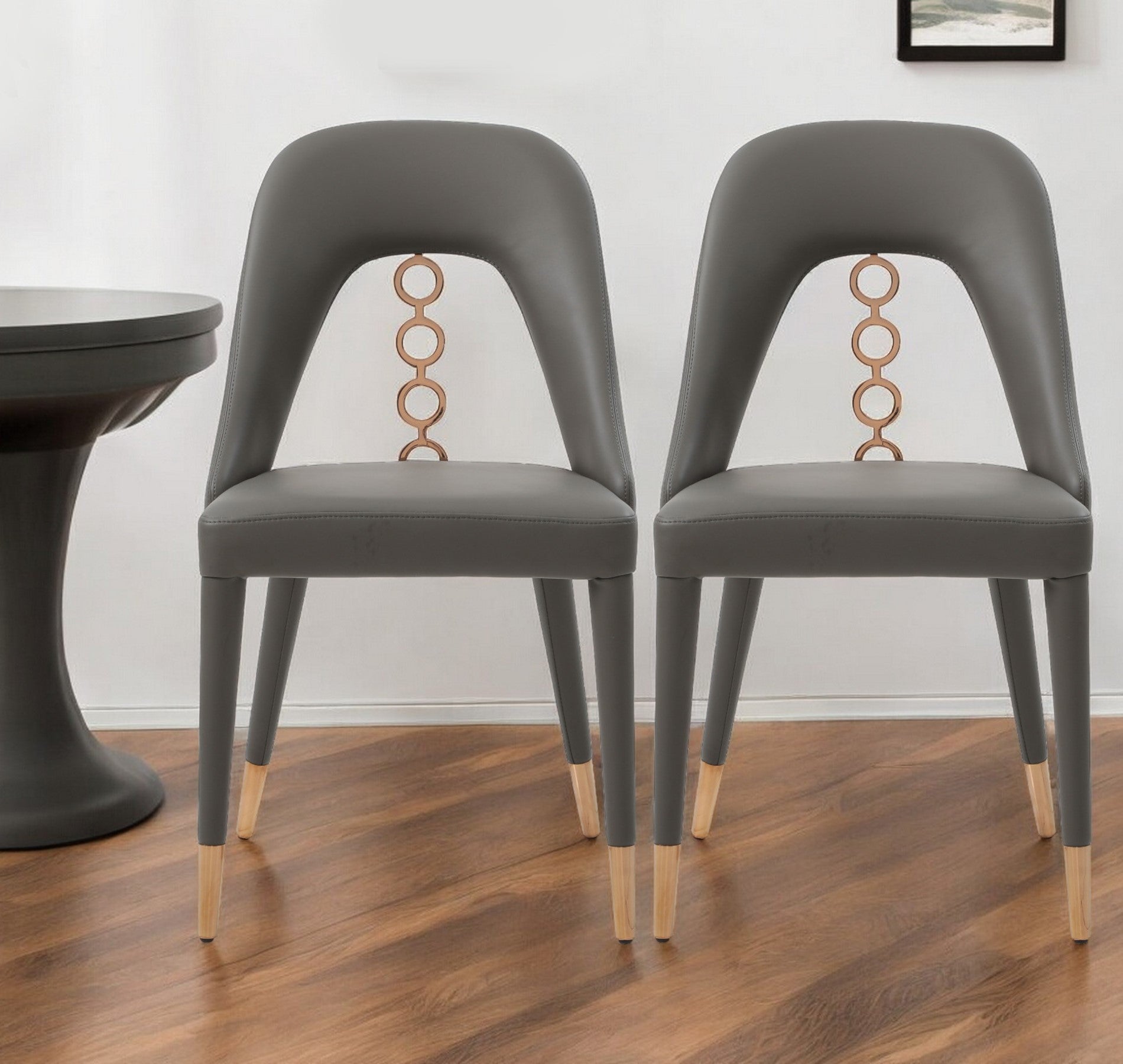 Set of Two Gray 19" Gray and Rose Gold Chain Dining Chair